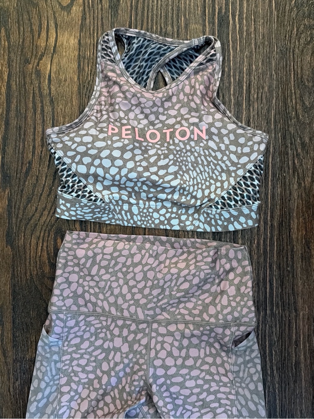 Peloton Pink and Gray Printed Racerback Sports Bra
